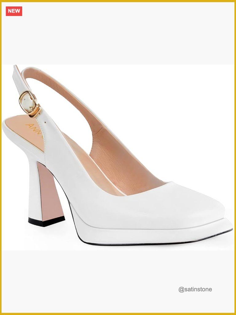 Women's Platform Slingback High Heels Square Toe Pumps Chunky Heel 3.9"